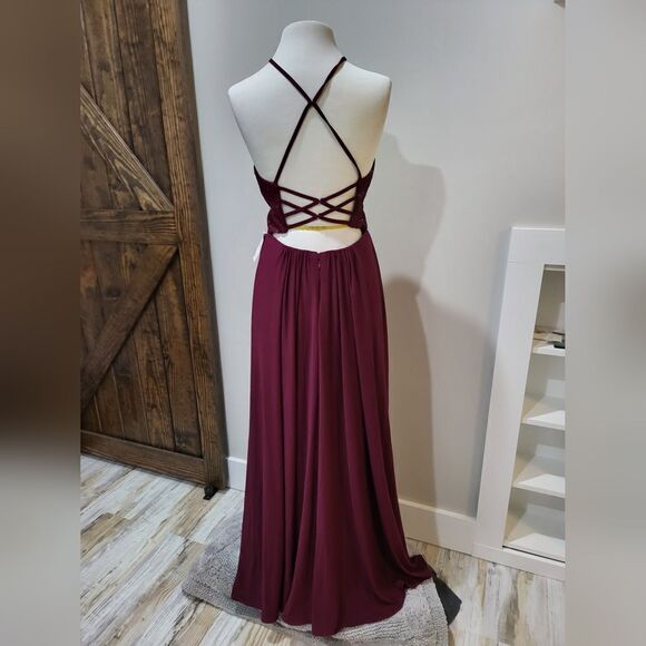 Morgan & Co size 7 Burgundy Strappy Back Sequin Lace Evening Dress NWOT - Picture 5 of 7